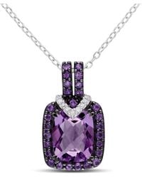 Amour - 3 Ct Tgw Emerald Cut Amethyst And Diamond Accent Pendant With Chain - Lyst