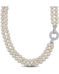 Amour - 7-8Mm Freshwater Cultured Pearl 2-Strand Necklace With Cubic Zirconia Clasp - Lyst
