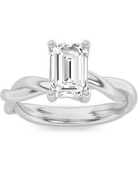 Mure And Co - 1Ctw Emerald Shaped Lab Grown Diamond (F/Vs) Twisted Shank Solitaire Engagement Ring - Lyst