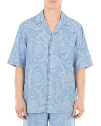 Versace - Barocco Print Chambray Denim Shirt - Lyst