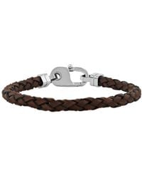 Robert Alton - Stainless Steel & Leather Braid Bracelet With Fancy Clasp Bracelet - Lyst