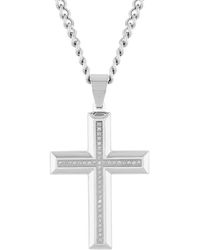 Robert Alton - 1/4 Ctw Squared Stainless Steel Cross Pendant With Diamonds - Lyst