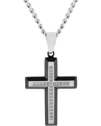 Robert Alton - 1/8Ctw Diamond Stainless Steel With & Finish Cross Pendant - Lyst