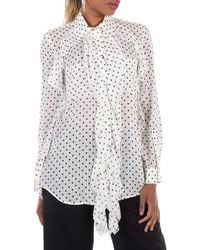 Burberry - Ruffled Polka Dot Silk Chiffon Blouse, Brand Size 8 Us - Lyst