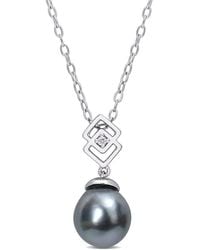 Amour - 8-9Mm Tahitian Cultured Pearl And Topaz Lozenge Drop Pendant With Chain - Lyst