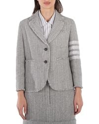 Thom Browne - Ladies Tweed Fray 4-Bar Cropped Sack Jacket, Brand Size 38 (Us - Lyst