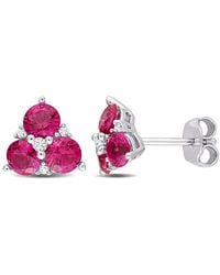 Amour - 1 7/8 Ct Tgw Created Ruby And Created Sapphire 3-Stone Earrings - Lyst