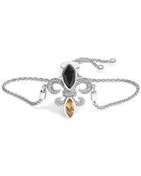 Haus of Brilliance - 925 Sterling Marquise Onyx, Citrine, And Diamond Accent Lariat 4-10 Fleur De Lis Bolo Bracelet - Lyst