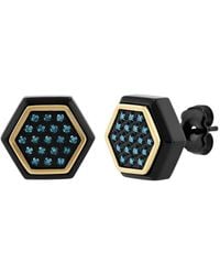 Robert Alton - 1 /5Ctw Diamond Stainless Steel With & Finish Hexagon Stud Earrings - Lyst