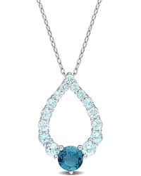 Amour - 2 3/4 Ct Tgw London Topaz And Sky Topaz Graduated Open Teardrop Pendant With Chain - Lyst