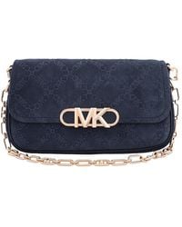 Michael Kors - Parker Empire Logo Embossed Suede Shoulder Bag - Lyst