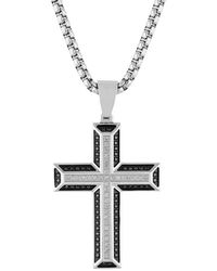 Robert Alton - 1/2Ctw Diamond And Diamond Stainless Steel Cross Pendant - Lyst