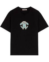 Roberto Cavalli - Embellished Mirror Snake Cotton T-Shirt, Brand Size 40 Us - Lyst