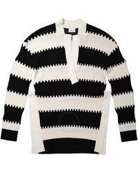 Burberry - Black Side-slit Striped Rib Knit Wool Sweater - Lyst