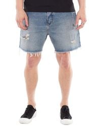 Balmain - Ripped Cotton Denim Jean Shorts, Waist - Lyst