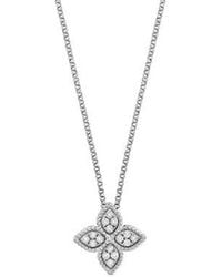 Roberto Coin - 18k White Gold Diamond Princess Flower Pendant - Lyst