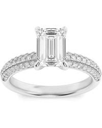 Mure And Co - 1.5Ctw Emerald Shaped Lab Grown Diamond (F/Vs) Three Row Micro Pave Engagement Ring - Lyst