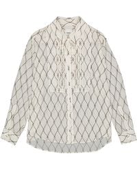 Burberry - Net Print Crystal Detail Tie-neck Silk Shirt - Lyst