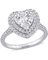 Amour - 2 5/8 Ct Dew Created Moissanite Double Heart Halo Engagement Ring - Lyst
