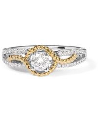 Haus of Brilliance - 14K Two-Toned Diamond 3/8 Cttw Diamond Split Shank And Beaded Halo Engagement Ring - Lyst