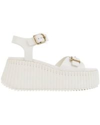 Chloé - Nama Leather Wedge Sandals, Brand Size 37 Us - Lyst