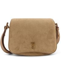 Ami Paris - Suede Shoulder Bag With Metal Logo On The Front - Lyst