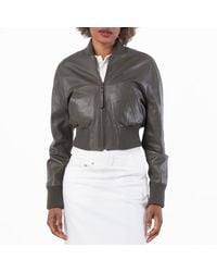 Loewe - Cropped Leather Bomber Jacket, Brand Size 36 Us - Lyst