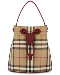 Burberry - Printed Canvas Mini Check Bucket Bag - Lyst