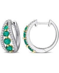 Created Forever - 1/2 Ct Lab Grown Diamond Tw And 1 1/3 Ct Tgw Created Emerald Hoop Earrings 14K - Lyst