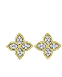 Roberto Coin - 18k Yellow Gold Diamond Princess Flower Stud Earrings - Lyst