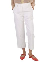 Moncler - Natural Cotton Gabardine Cropped Trousers - Lyst