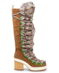 Hogan - Fur-Trimmed Lace-Up Knee-High Boots - Lyst