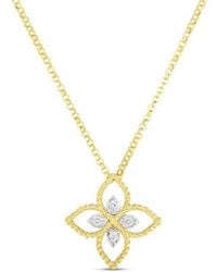 Roberto Coin - 18k Yellow Gold Princess Flower Open Flower Pendant With Diamonds - Lyst