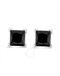 Haus of Brilliance - .925 Sterling Silver 1 1/2 Cttw Princess-cut Square Black Diamond Classic 4-prong Stud Earrings With Screw Backs - Lyst