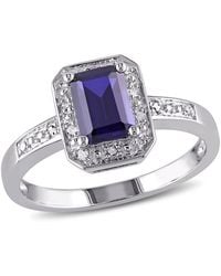 Amour - Emerald Cut Created Sapphire And Diamond Accent Ring - Lyst