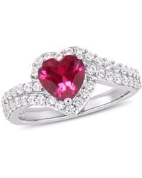 Amour - 2 1/2 Ct Tgw Created Sapphire And Created Ruby Heart Halo Engagement Ring - Lyst
