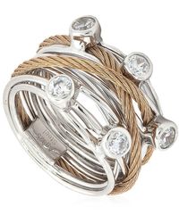 Charriol - Tango White Cz Stones Steel Rose Pvd Cable Ring - Lyst