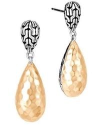 John Hardy - Sterling Silver Drop Earring With Hammered Gold - Lyst