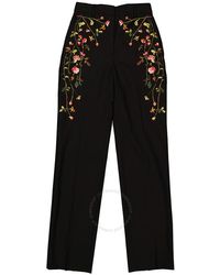 Burberry - Kiana Floral Embroidered Wool-blend Pants - Lyst