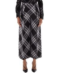 Burberry - Wide-Leg Tartan Wool Boyfriend Trousers, Brand Size 14 Us - Lyst