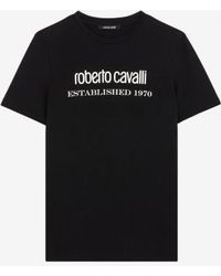 Roberto Cavalli - Logo Lettering Cotton T-Shirt - Lyst