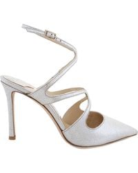 Jimmy Choo - Azia 95 Pointed-Toe Glitter Leather Slingback Pumps - Lyst