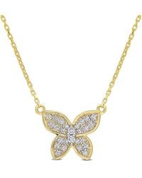 Amour - 1/8 Ct Tw Diamond Butterfly Pendant With Chain - Lyst