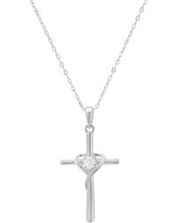 Kylie Harper - Sterling Cz Cross Heart Pendant - Lyst