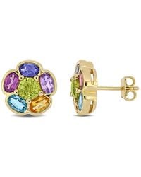 Amour - 3 5/8 Ct Tgw Amethyst Swiss- Topaz Rhodolite Iolite Citrine Peridot Floral Stud Earrings - Lyst