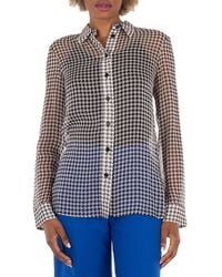 Burberry - Houndstooth-Print Silk Shirt, Brand Size 6 Us - Lyst