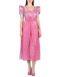 ROTATE BIRGER CHRISTENSEN - Silvery Pink Glo Puff-sleeve Midi Dress - Lyst