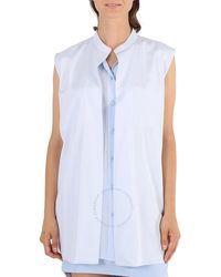 Burberry - Pale Suziesl Logo Detail Sleeveless Silk Crepe De Chine Shirt - Lyst