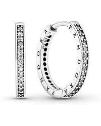 PANDORA - Sparkle Logo Hoop Earrings - Lyst