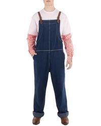 Burberry - Dark Canvas Leather-Trim Denim Dungarees, Brand Size 46 (Us - Lyst